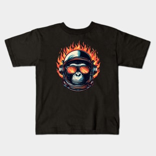 space monkey in flames Kids T-Shirt